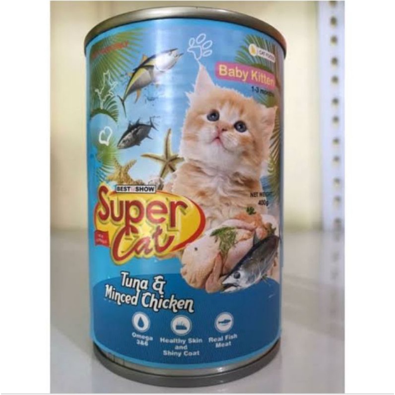 makanan kucing super cat kaleng baby kitten tuna minced chicken paket 1 dus isi 24 link ekspedisi