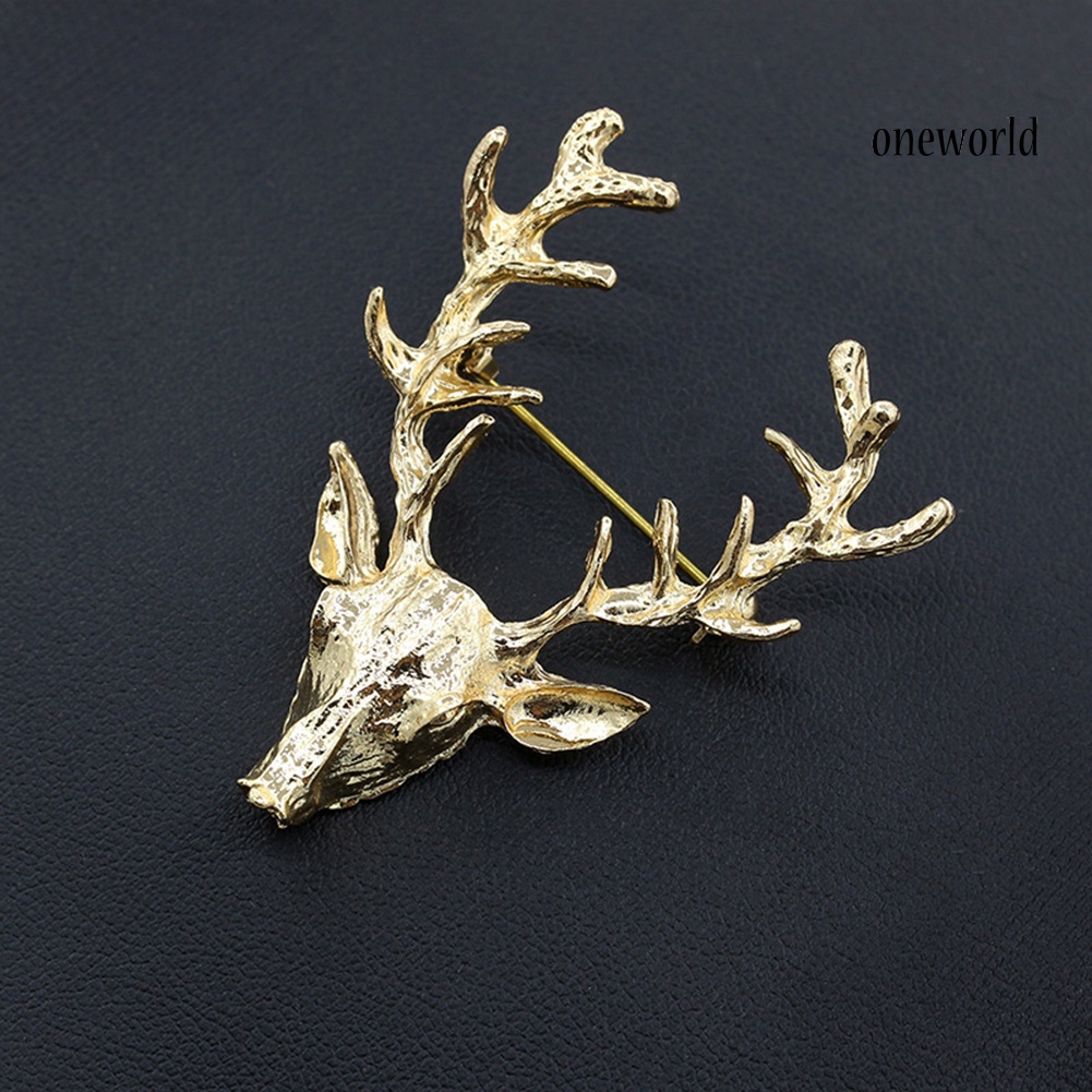 OW@ Fashion Unisex Deer Head Antlers Brooch Pin Scarf Lapel Jewelry Christmas Gift