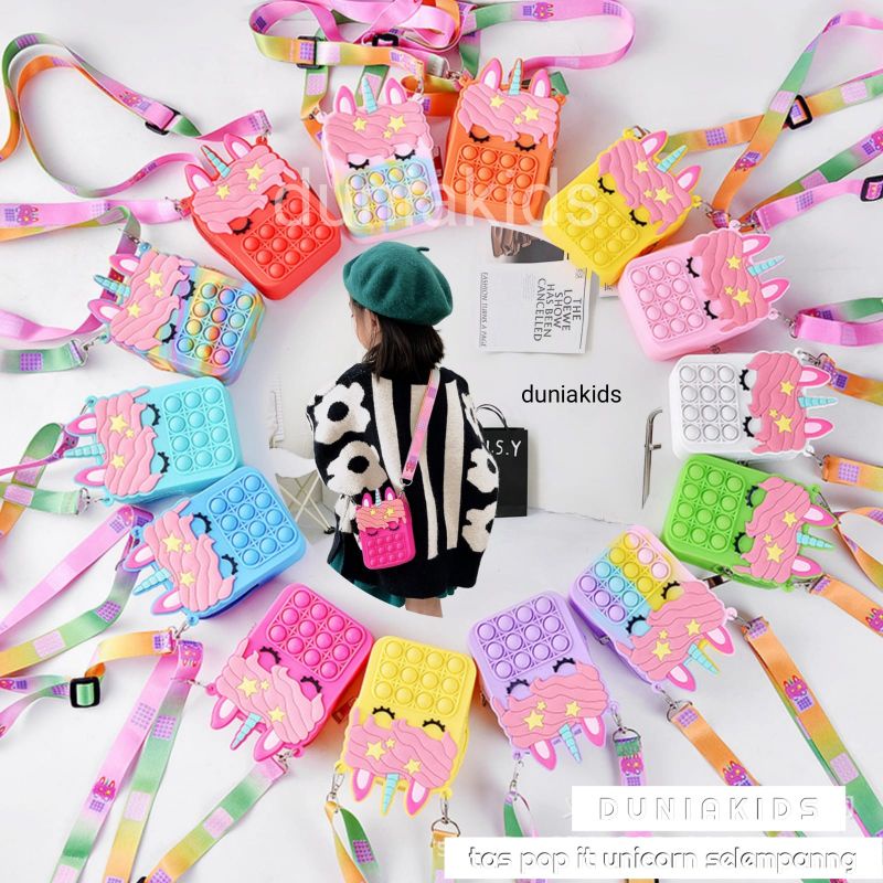 TAS POP IT UNICORN ANAK / SLING BAG JELLY KARAKTER / TAS  RUBBER UNICORN PREMIUM ANAK CEWE IMPORT / 