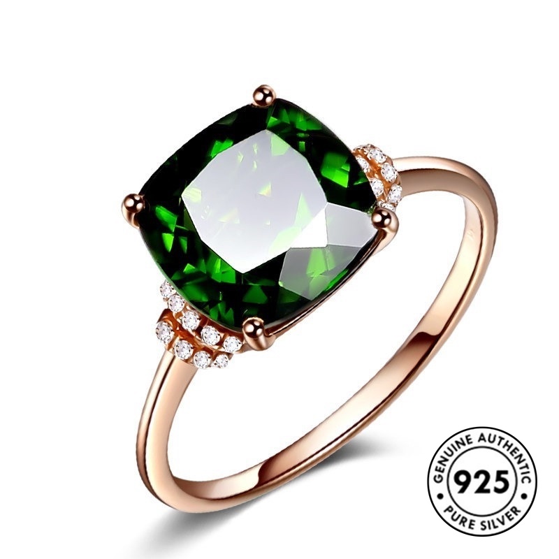 Cincin S925 Silver 18k Rose Gold Hijau Harta Karun