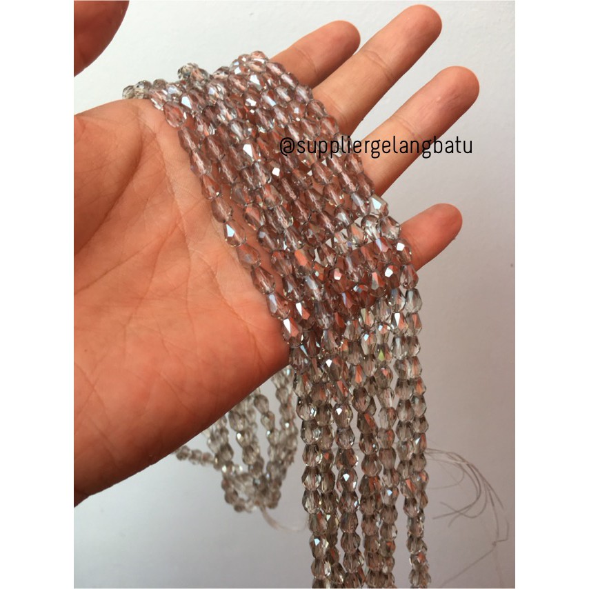 kristal Ceko tetes 10 x 6mm GREY QUARTZ crystal bening bross PREMIUM aksesoris bahan craft supplier