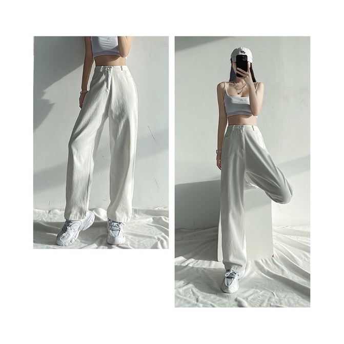 JEANS IMPORT HIGHWAIST PANTS CELANA DENIM WHITE LOOSE HW CULLOTE KULOT PUTIH CEWEK MX821