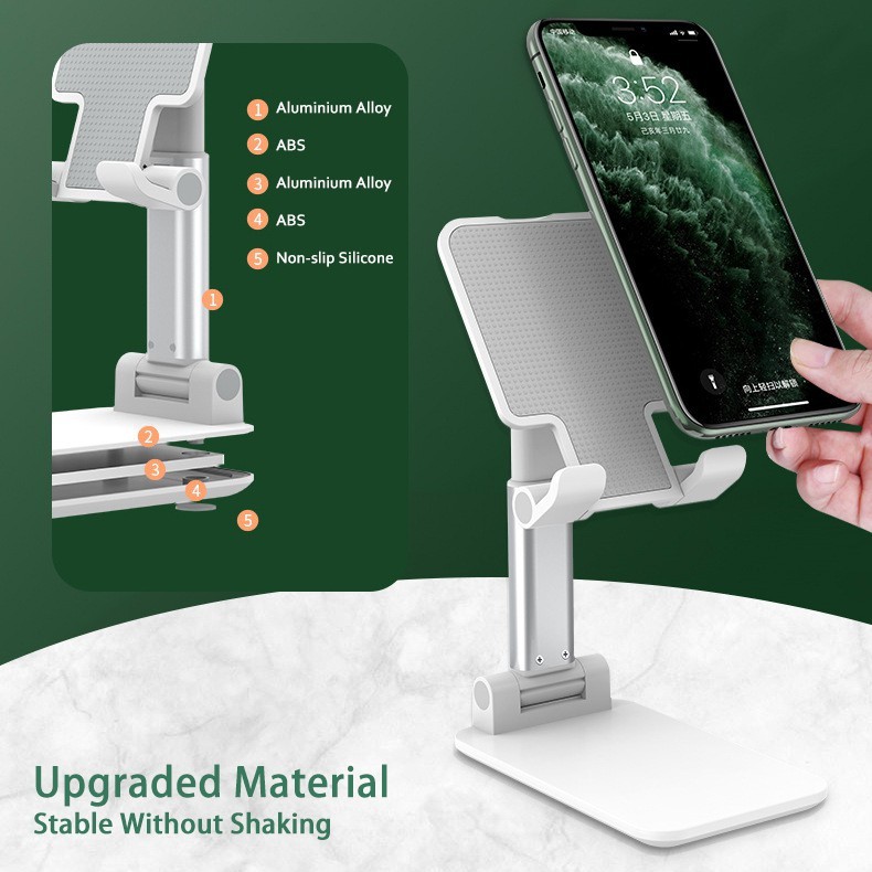 Phone Holder Hp Desktop Foldable Adjustable Angle and Length with Mirror Stand Holder for Phone / Ipad / Tablets / E-readers