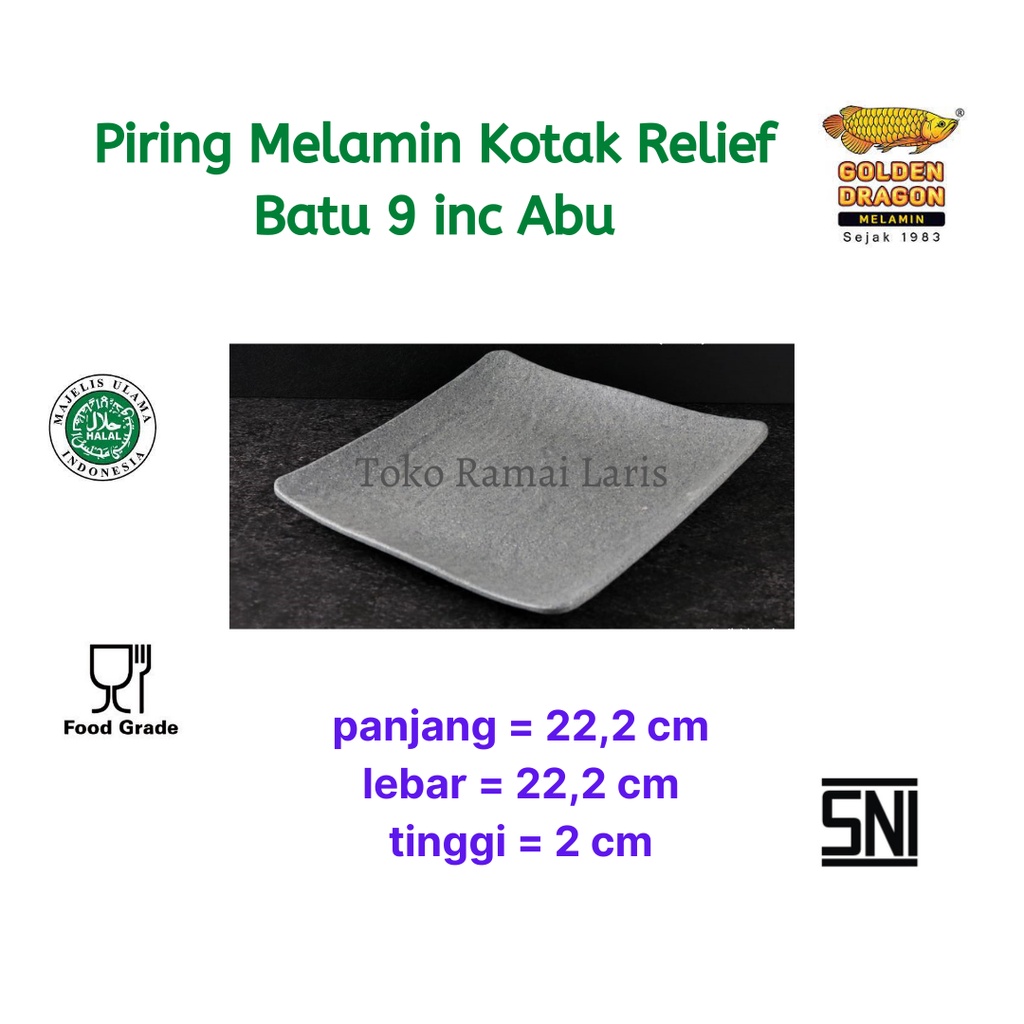 Piring melamin Kotak Relief Batu P6909A, 9 inc Golden Dragon - WARNA HITAM DAN ABU-ABU