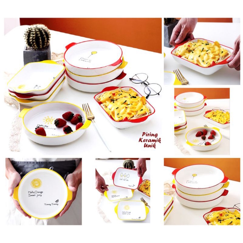Piring Keramik Unik Piring Hias Keramik Tebal Gambar Tulisan Lucu dengan Pegangan Dekorasi Foto