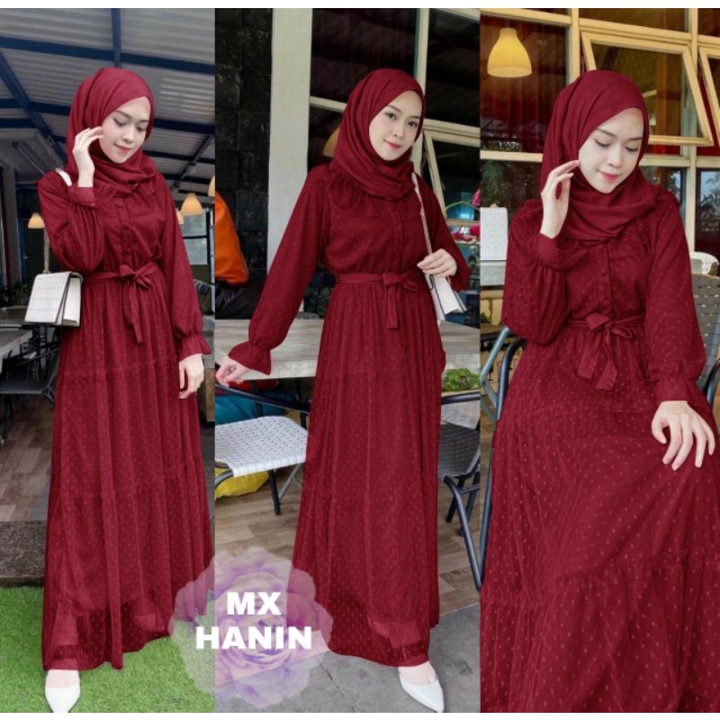 Gamis Syar i Brukat Warna Maroon Baju Wanita Muslim Murah Dress Undangan