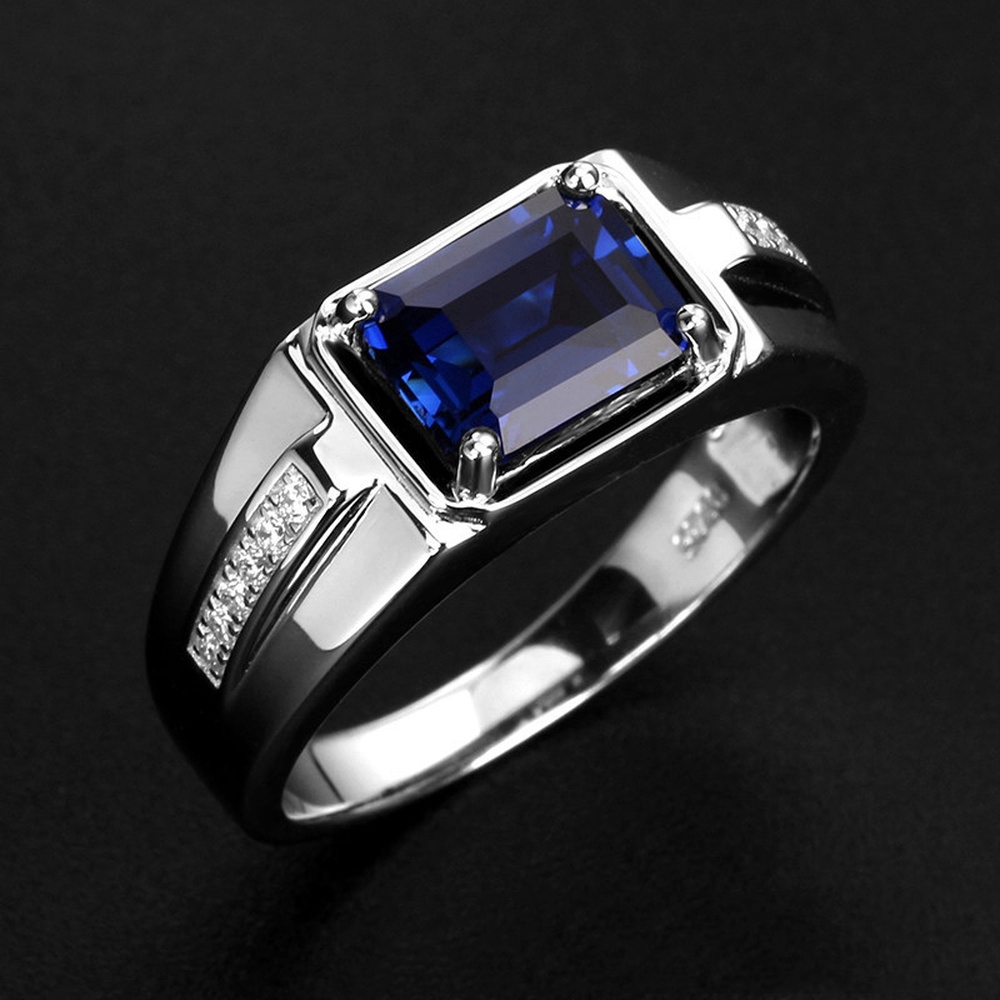 S925 Cincin Perak Safir Zamrud Wanita Pria Fashion Perhiasan Biru Hijau Kristal Berlian Zirkon Silver Rings