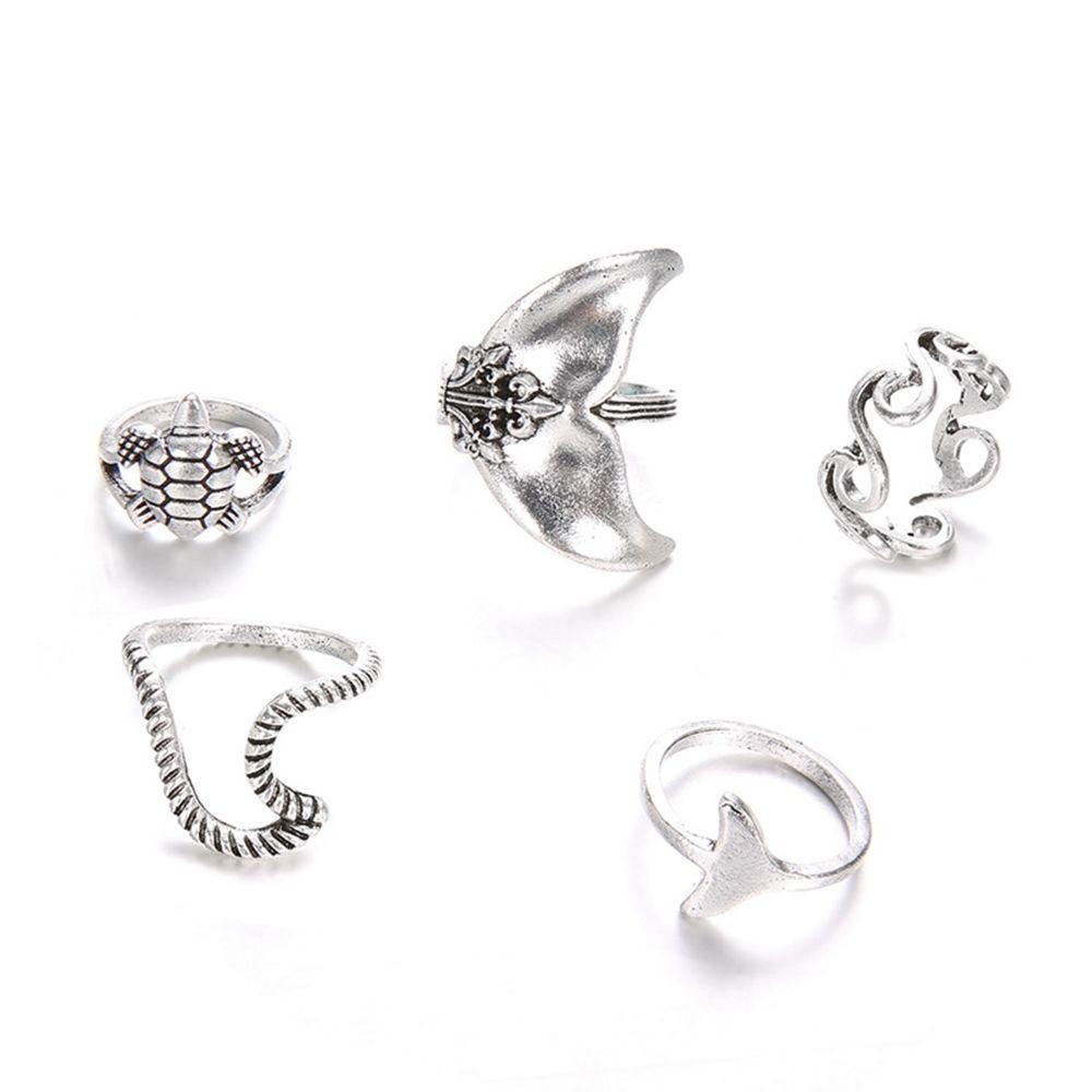 Preva 5PCS Cincin Set Cincin Gaya Boho Knuckle Charm Ekor Paus