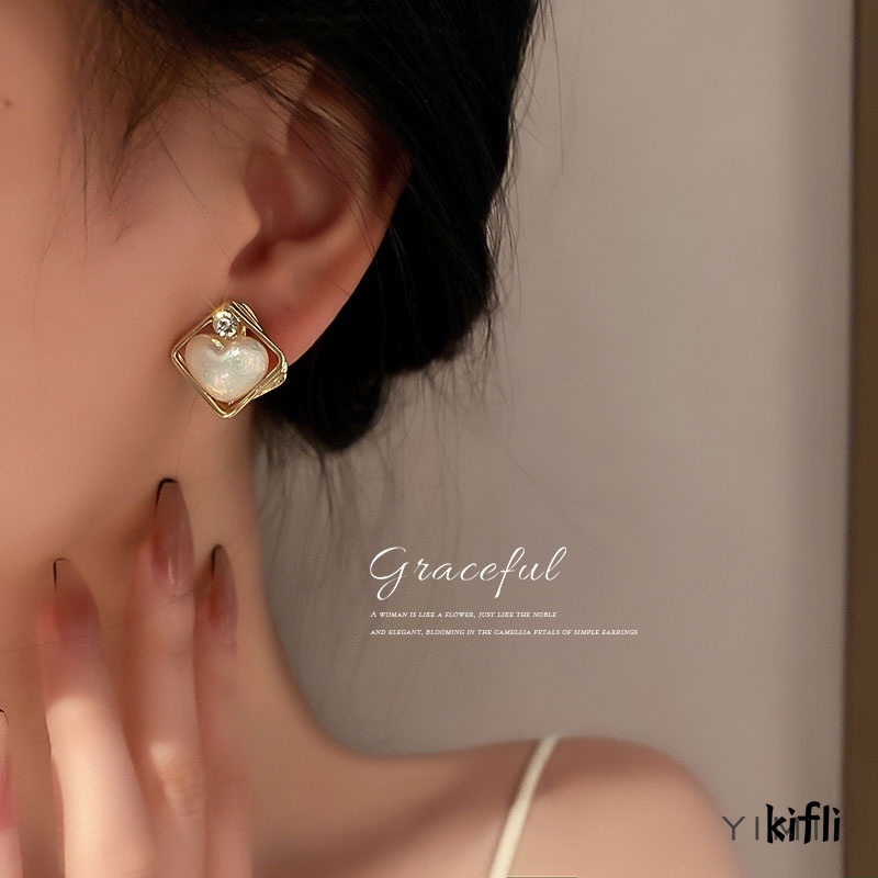 Anting Bentuk Hati,Aksen Mutiara Bahan Alloy,Gaya Korea,Untuk Wanita