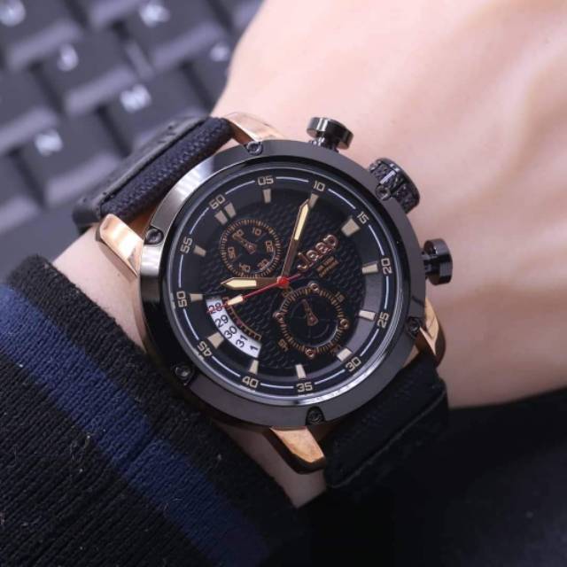 Jam Tangan cowok jeep crono 0n Tali kanvas