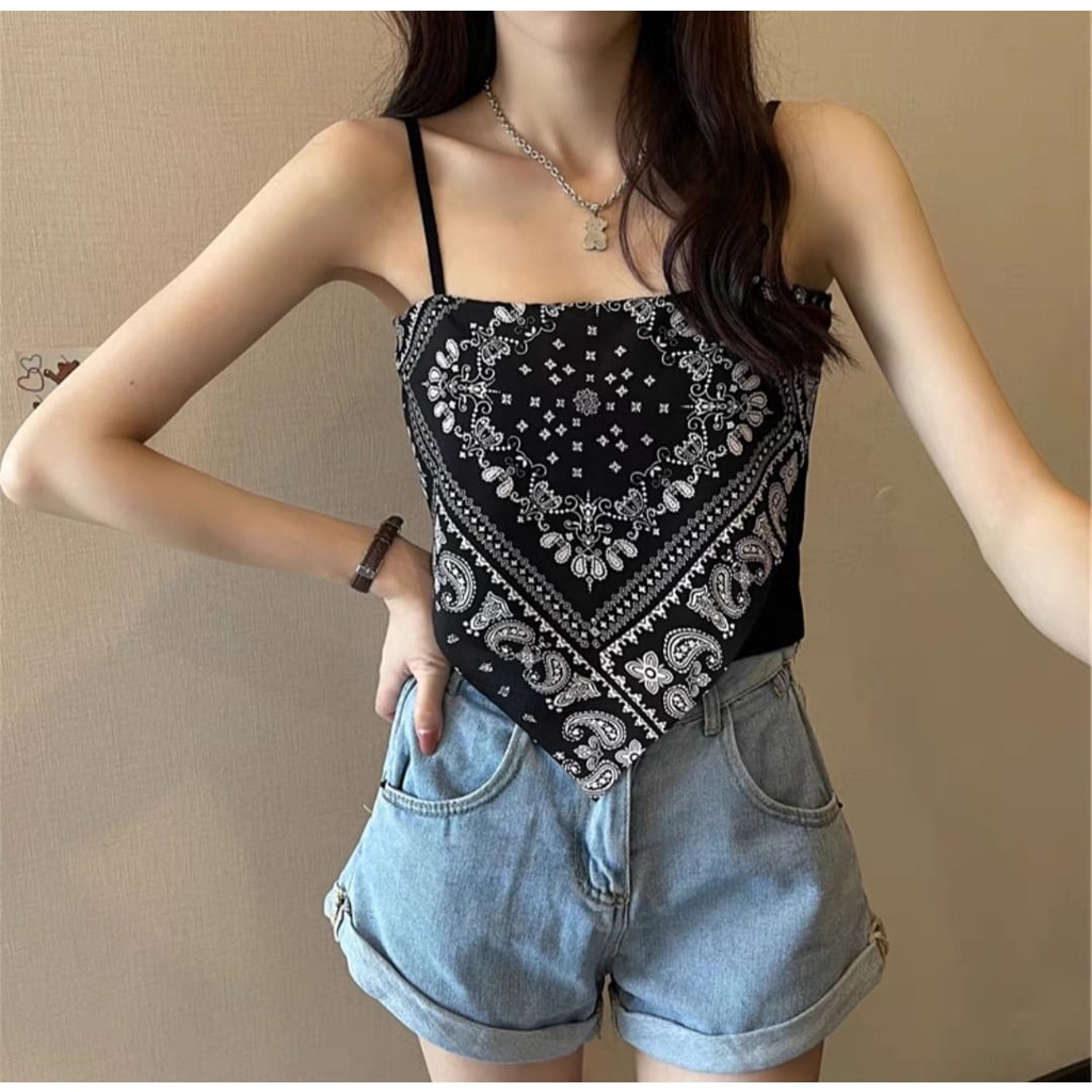 【 Bra Mall 】BM-211 Tank Top Wanita Model Crop Top Motif Hailey Scarf Wanita Import