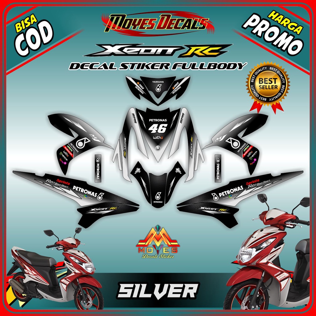 stiker xeon rc decal sticker motor xeon rc karbu stiker xeon rc petronas silver full body - spec C