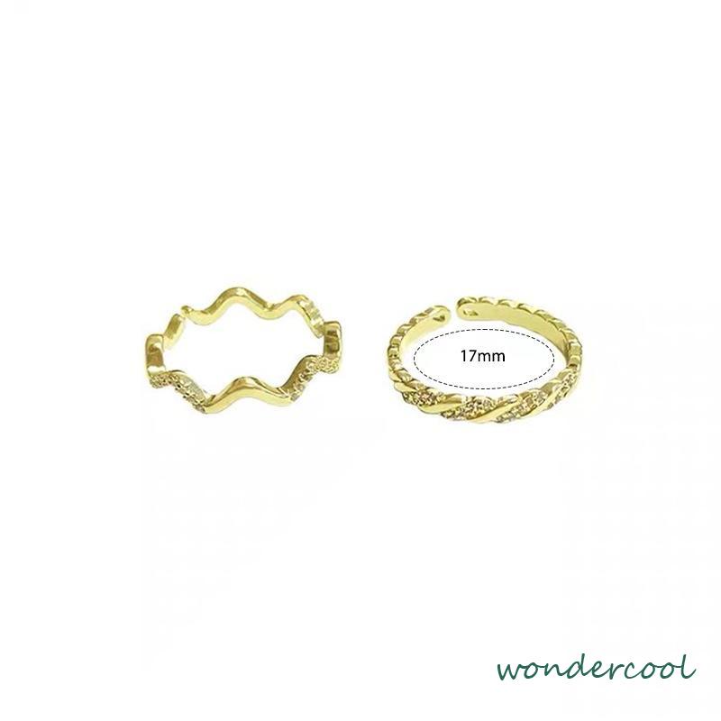 2 PCS Cahaya Mewah Wanita High-end Super Indah Bergaris Gelombang Cincin Pembukaan Temperamen-Won