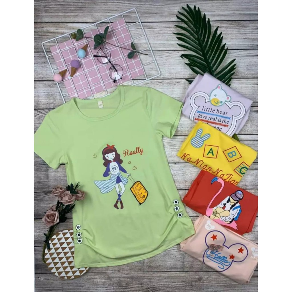 Kaos Anak Perempuan Usia 1 tahun - 9 tahun / Baju Anak Perempuan Lengan Pendek / 100% cotton import