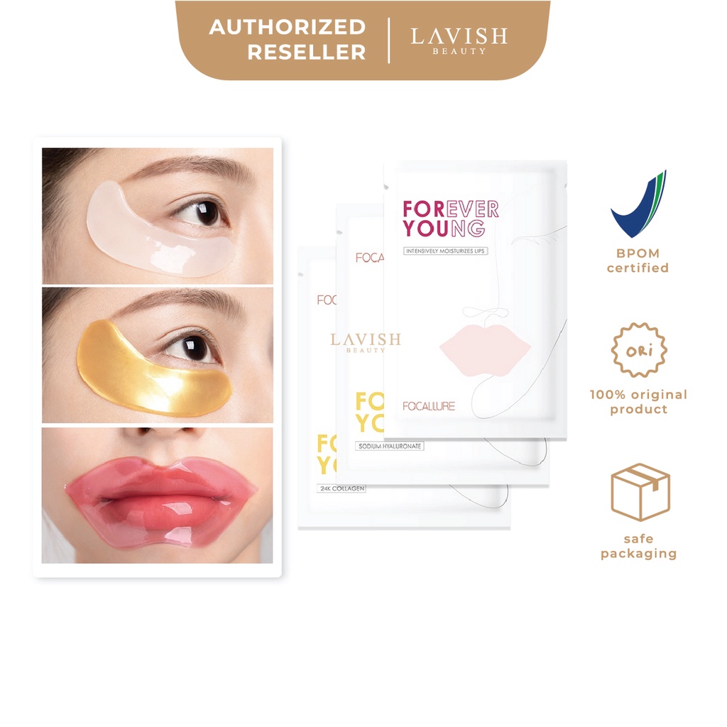 FOCALLURE Collagen Crystal 24K Gold Pure Luxury Eye Mask // Hydra-Gel Eye Mask // Moisturizing Lip M