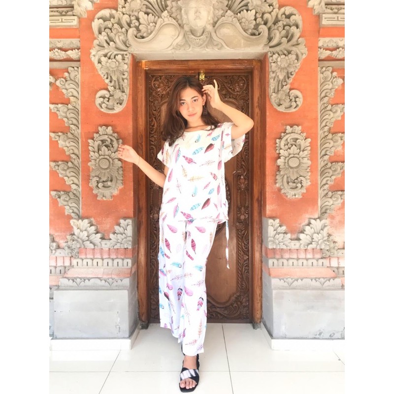 One Set Piyama Tali babydoll bulu A079