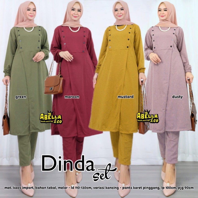 DINDA SET ORI ABELLA / SETELAN TUNIK WANITA BAHAN KAOS IMPORT JUMBO LD 110-130 TUNIK BELAH