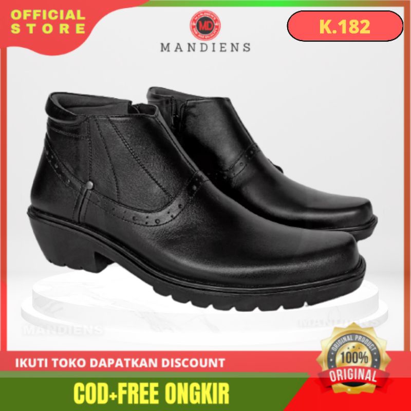 MANDIENS - Sepatu Boots Pria Kulit Asli Medali K182 - Sepatu Kulit Pdh Tni Polri Sol TYebal Jenggel Gaya Koboi - Sepatu Hiker Jengle Pria