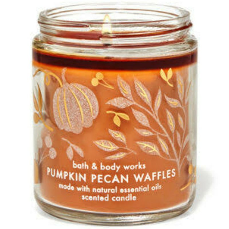 BATH &amp; BODY WORKS BBW PUMPKIN PECAN WAFFLES MADE WITH ESSENTIAL OILS WHITE BARN 1 SINGLE WICK SCENTED CANDLE 198 G PENGHARUM RUANGAN