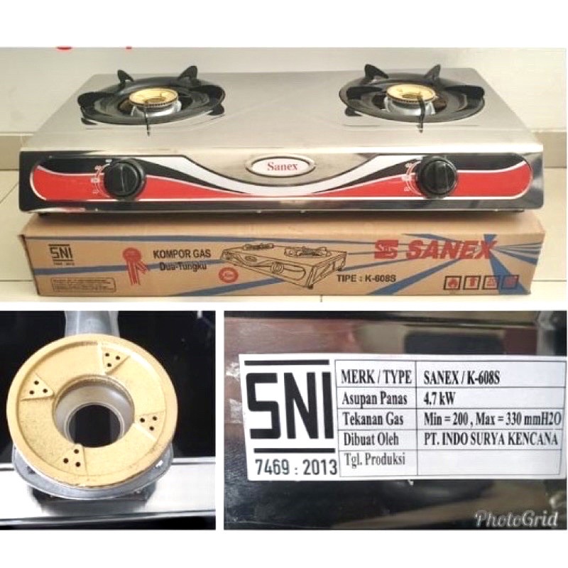 Kompor Gas Sanex 2 Tungku stainless SNI Sanex K 608 S 608S