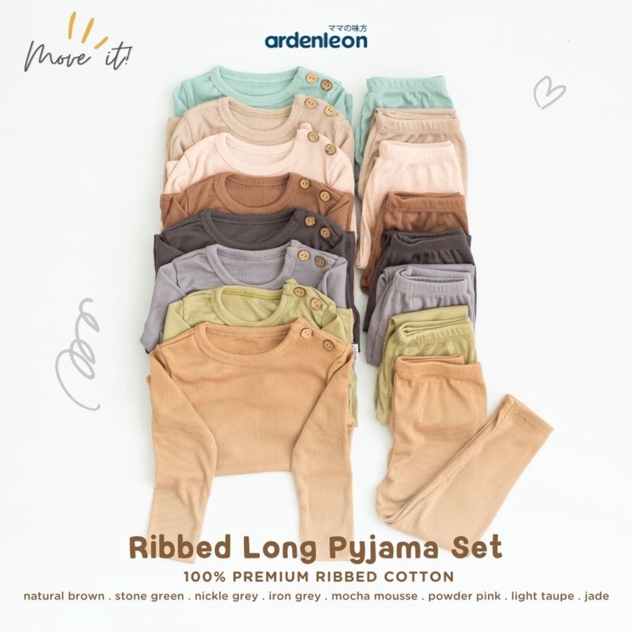 ARDENLEON Ribbed Long Pyjama Set SIZE BESAR