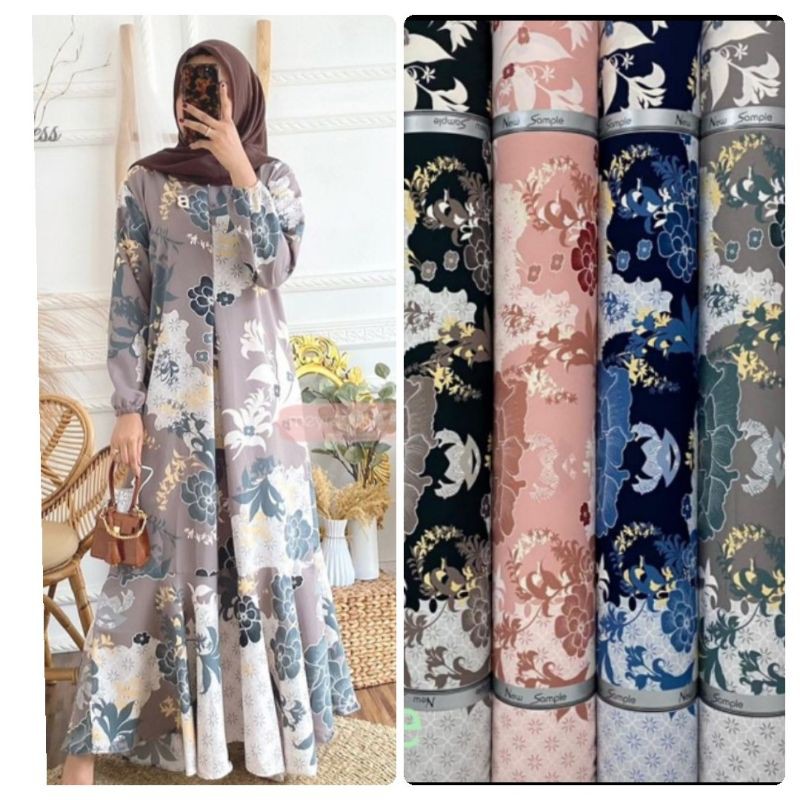 Kain Bahan Rose Crepe Motif Terbaru Bunga Lily