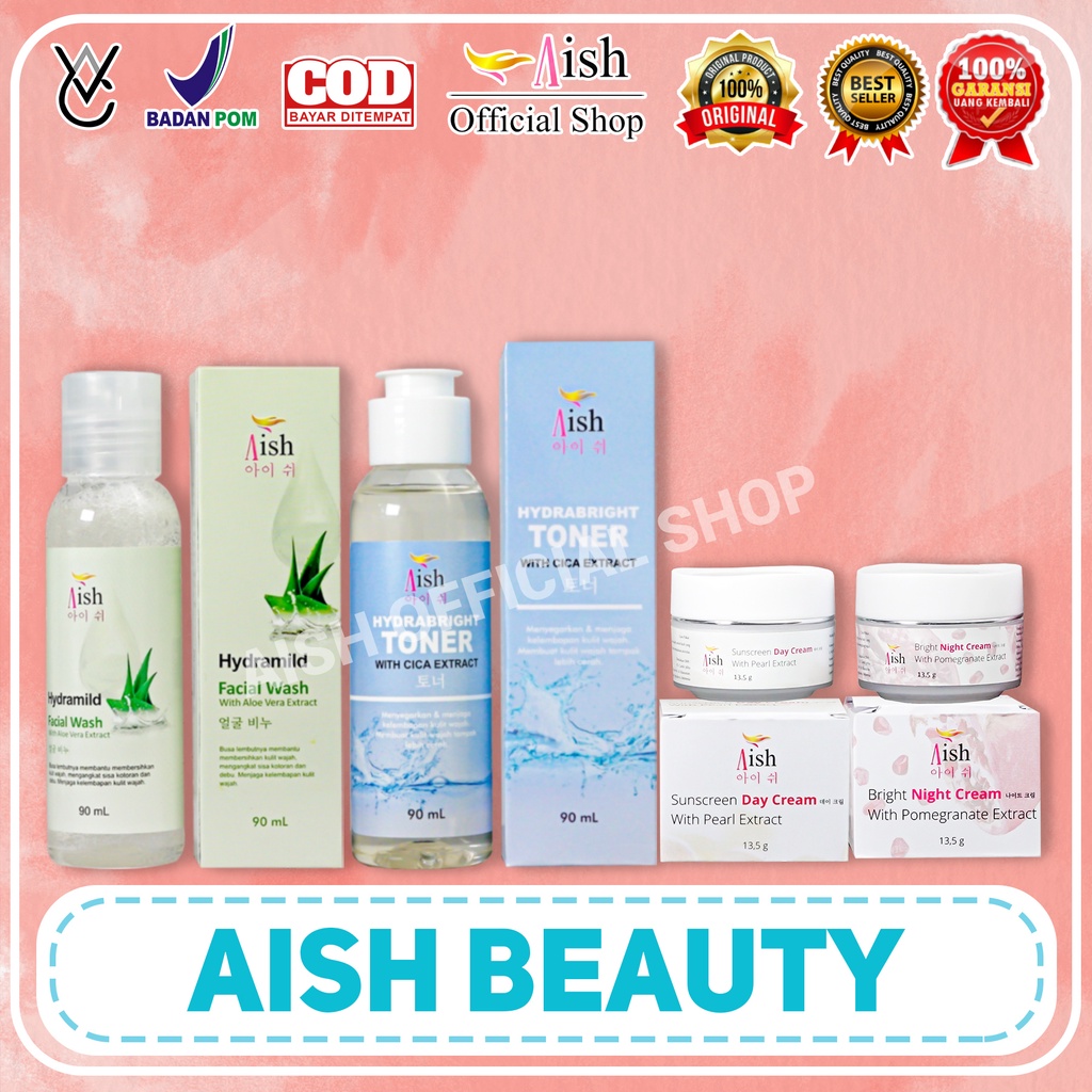 PAKET AISH BEAUTY LENGKAP SKINCARE KOREA KOMPLIT ORIGINAL BPOM (AISH FACIAL WASH, AISH TONER, AISH D