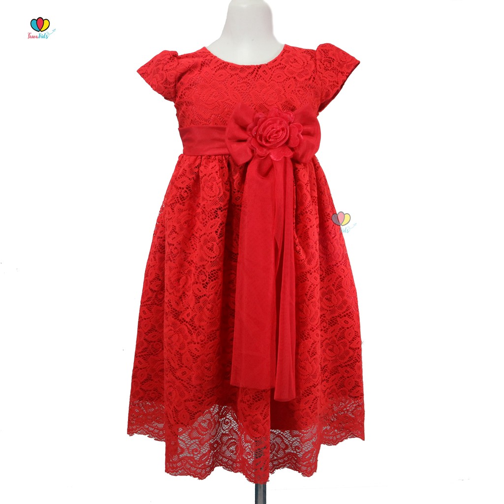 Baju Anak Dress Gaun Pesta Brokat Tile Merah Tong Tong Mi Shopee