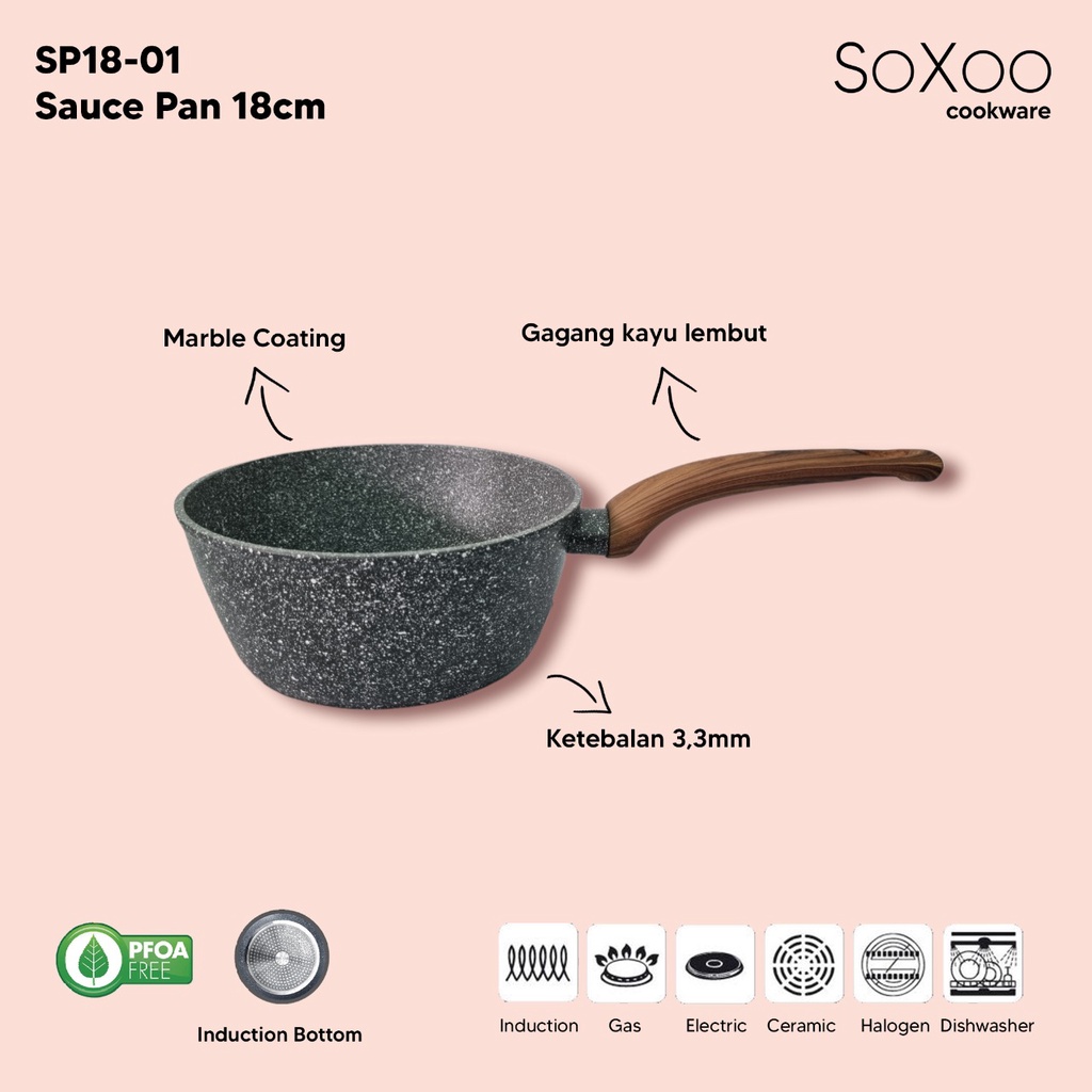 Saucepan Marble 18cm Anti Lengket Mpasi Bayi Panci Keramik Panci Susu Mie Induksi Gas SOXOO