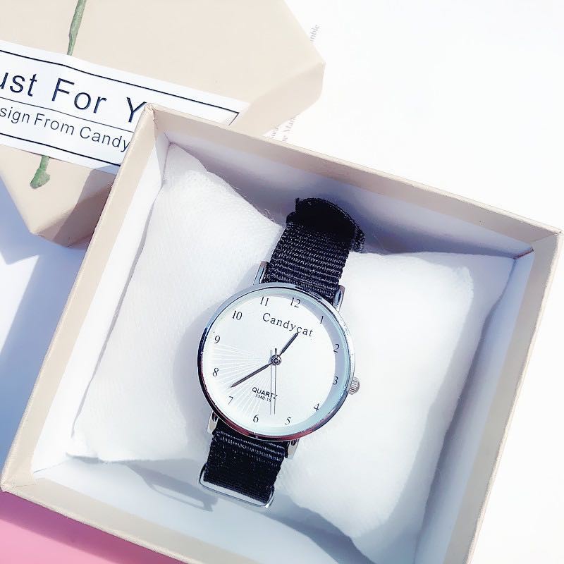 [BAYAR DITEMPAT] Jam Tangan Wanita Analog Quartz Casual Simple Chic Strap Nylon Untuk Fashion Watch