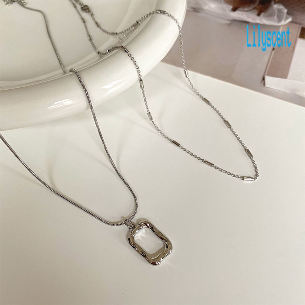 Kalung Liontin Bentuk Oblong Bahan Stainless Steel Warna Solid Untuk Wanita