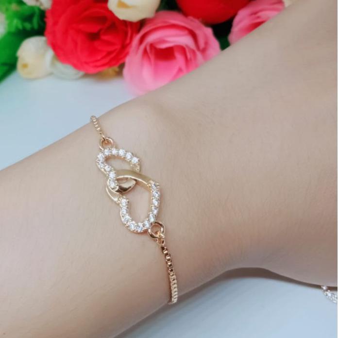 ☏ Gelang serut dewasa motif love titanium asli perhiasan wanita mewah ▲