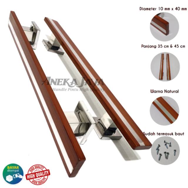 Handle Pintu Rumah / Tarikan Pintu Rumah / Gagang Pintu Rumah stainlees natural dan hitam 45cm 35 cm