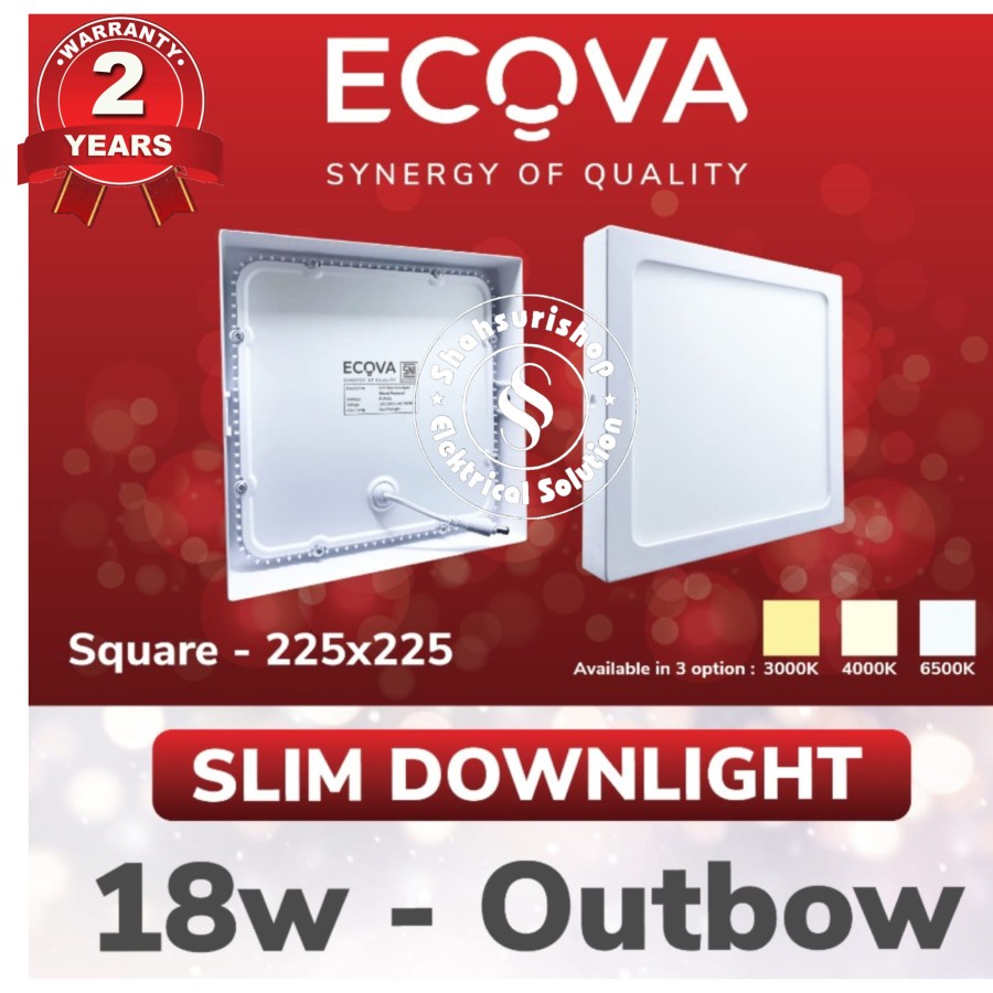 ECOVA SLIM DOWNLIGHT OUTBOW KOTAK 18 WATT 18W LED PANEL BERGARANSILUM