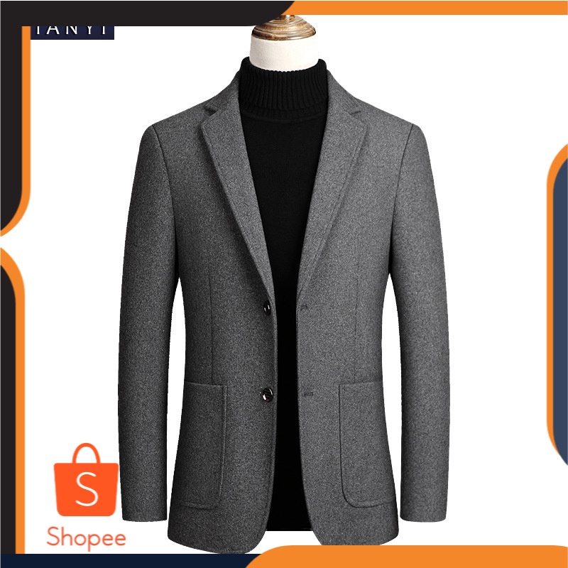 2021    Korea Kasual Single-Breasted Wol Wol  Pria Kecil Setelan Jaket Pria Bisnis