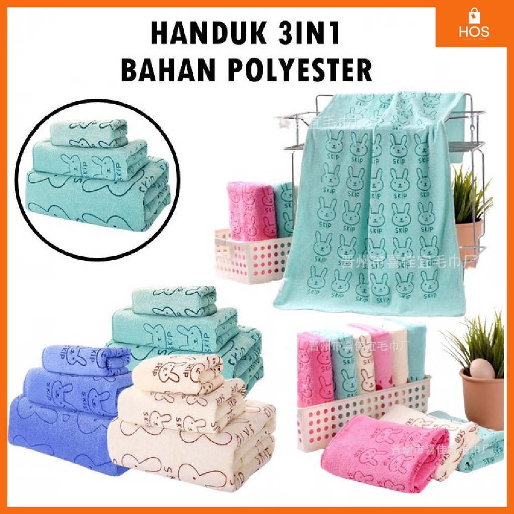 HANDUK SET 3IN1 Polyester fiber Bahan Lembut New Happyonshop