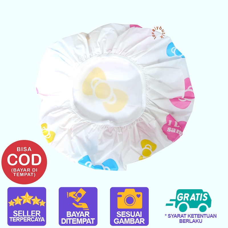 Lovelybutik - Shower Cap Penutup Rambut Mandi Plastik Waterproof Karakter Lucu Murah