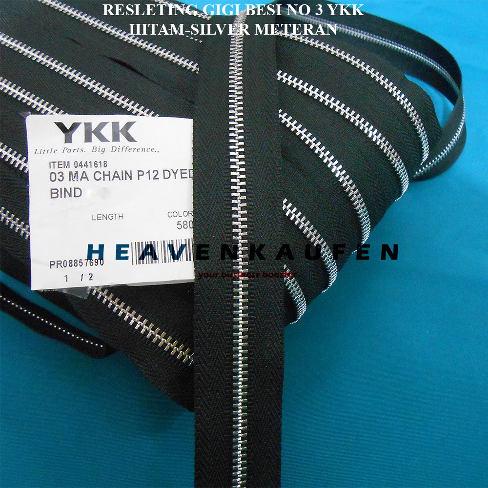 Resleting Zipper YKK Type Gigi Besi Kecil No 3 Hitam - Silver Harga Per Meter