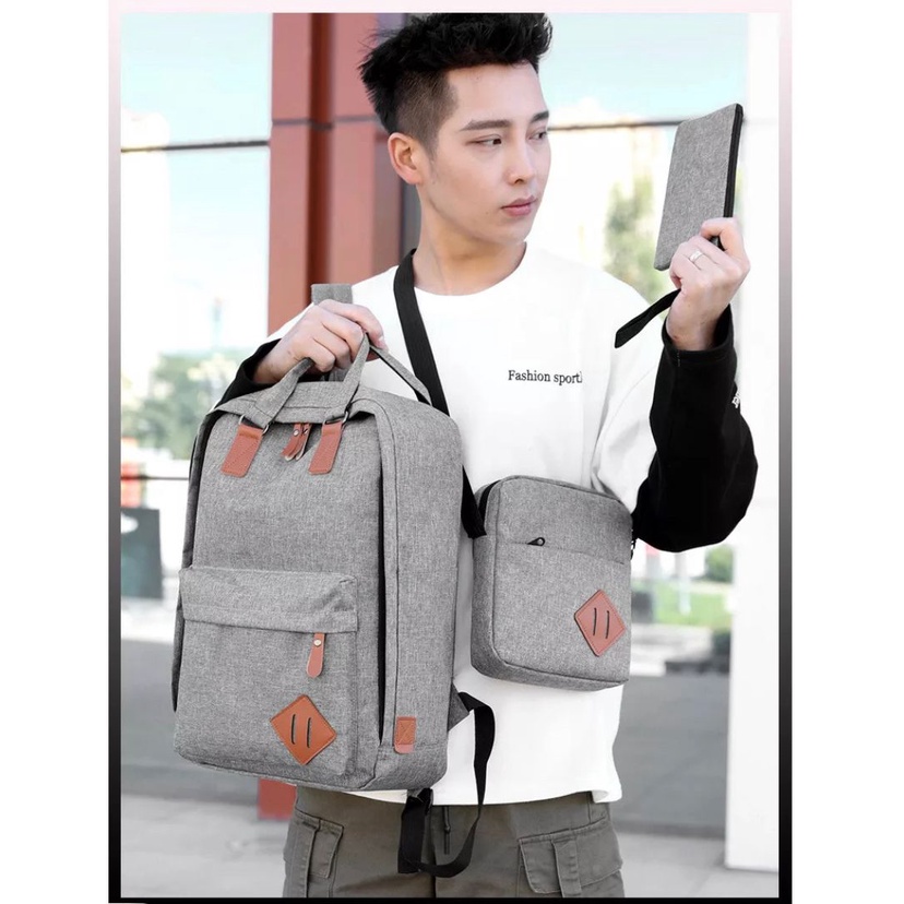 BUY 1 GET 3 Tas Pria Ransel SET 3 Tas Ransel 3 in 1 Tas Punggung Casual Pria Backpack Import Tas Kantor Unisex Tas Sekolah SMA-Kuliah Tas Kantoran