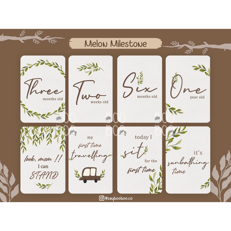 BooBoo Baby Milestone Card - Kartu Selfie Bayi FREE CUSTOM NAMA-Melon