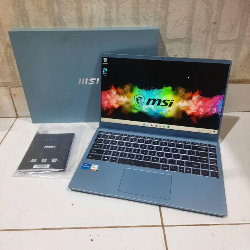 Laptop MSI Modern 14 B11MO Core™ i5-1135G7- Gen 11 Ram 8GB SSD 512 intel iris XE Graphic GARANSI ON Super Slim, Backlight, Like New, Fullset, Toska