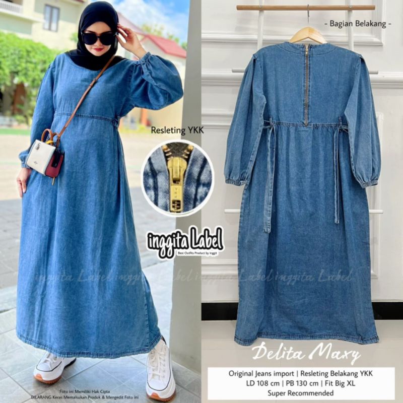 DELTA MAXY BY INGGITA LABEL / GAMIS JEANS WANITA MUSLIMAH / Dress polos kekinian