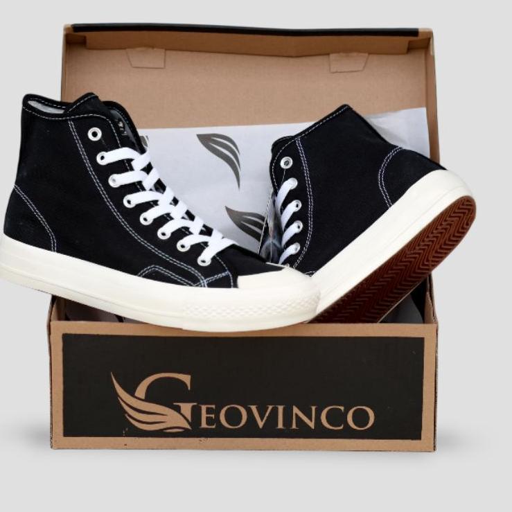 KFM.749853– Sepatu Geovinco Glory High Hitam Putih Sneakers Original Unisex Vulcanize Berkualitas Se