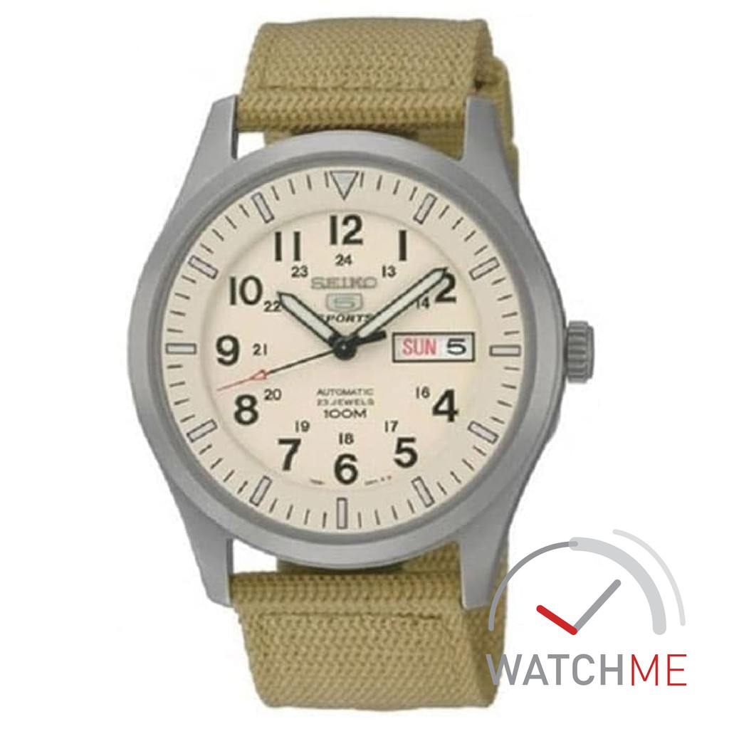 Jam Tangan Pria Seiko 5 SNZG07K1 Automatic Beige Dial 100m Beige Nylon Original Bergaransi Murah