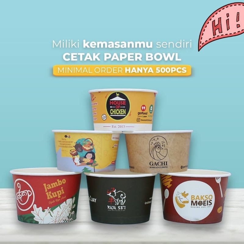 CETAK CUSTOM PAPER BOWL 650 ml FULLCOLOR +Tutup Shopee Indonesia