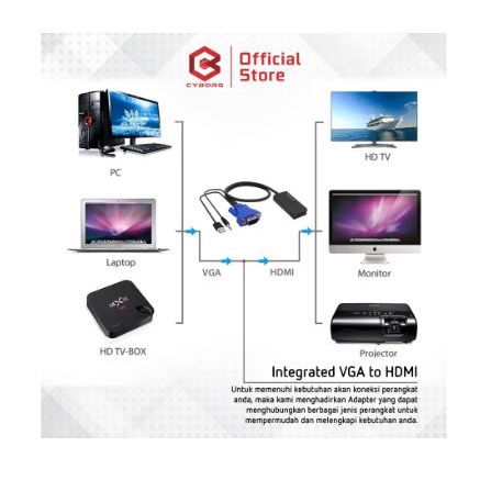 Vga to hdmi 3.5mm audio with usb adapter converter cyborg 1080p 60Hz - Konverter d-sub 15 pin male to hdtv female full hd