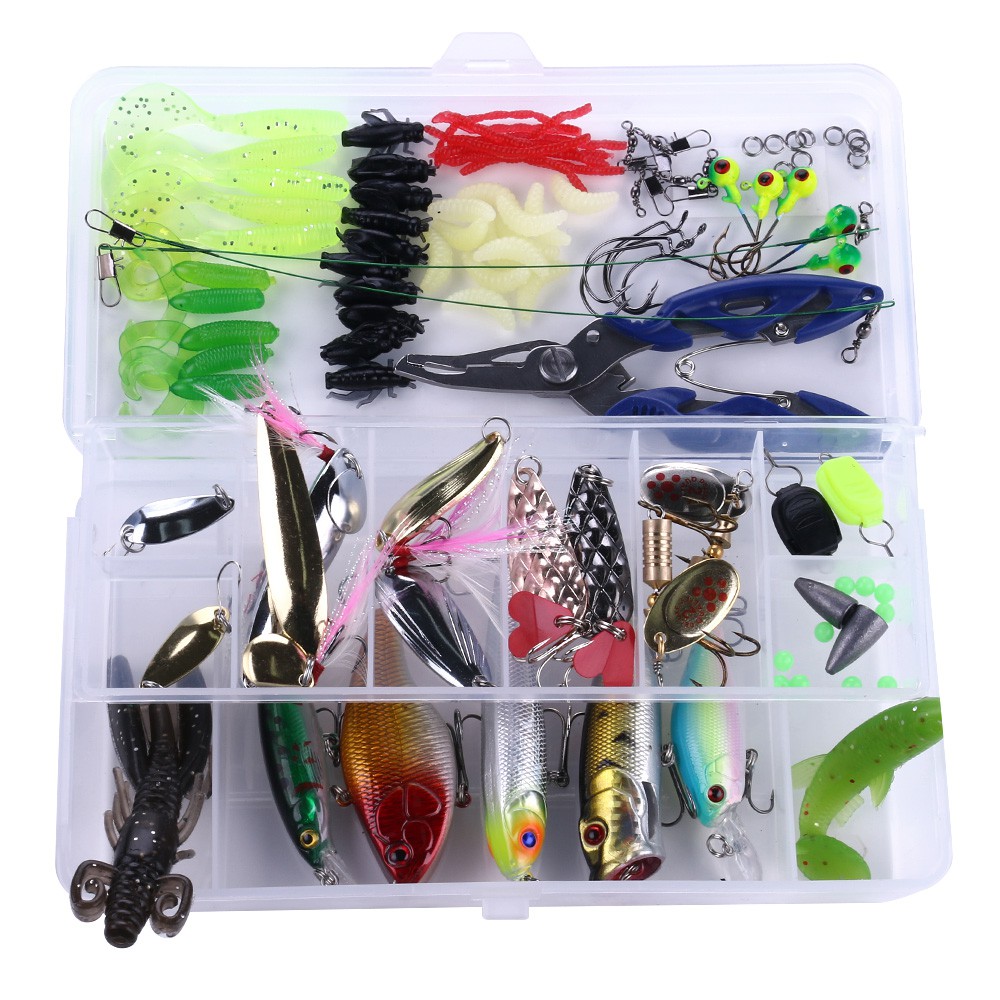 HENGJIA 110pcs Umpan Pancing Fishing Lure Set Minnow Popper Crankbait Soft Bait Ikan Pliers Tackle