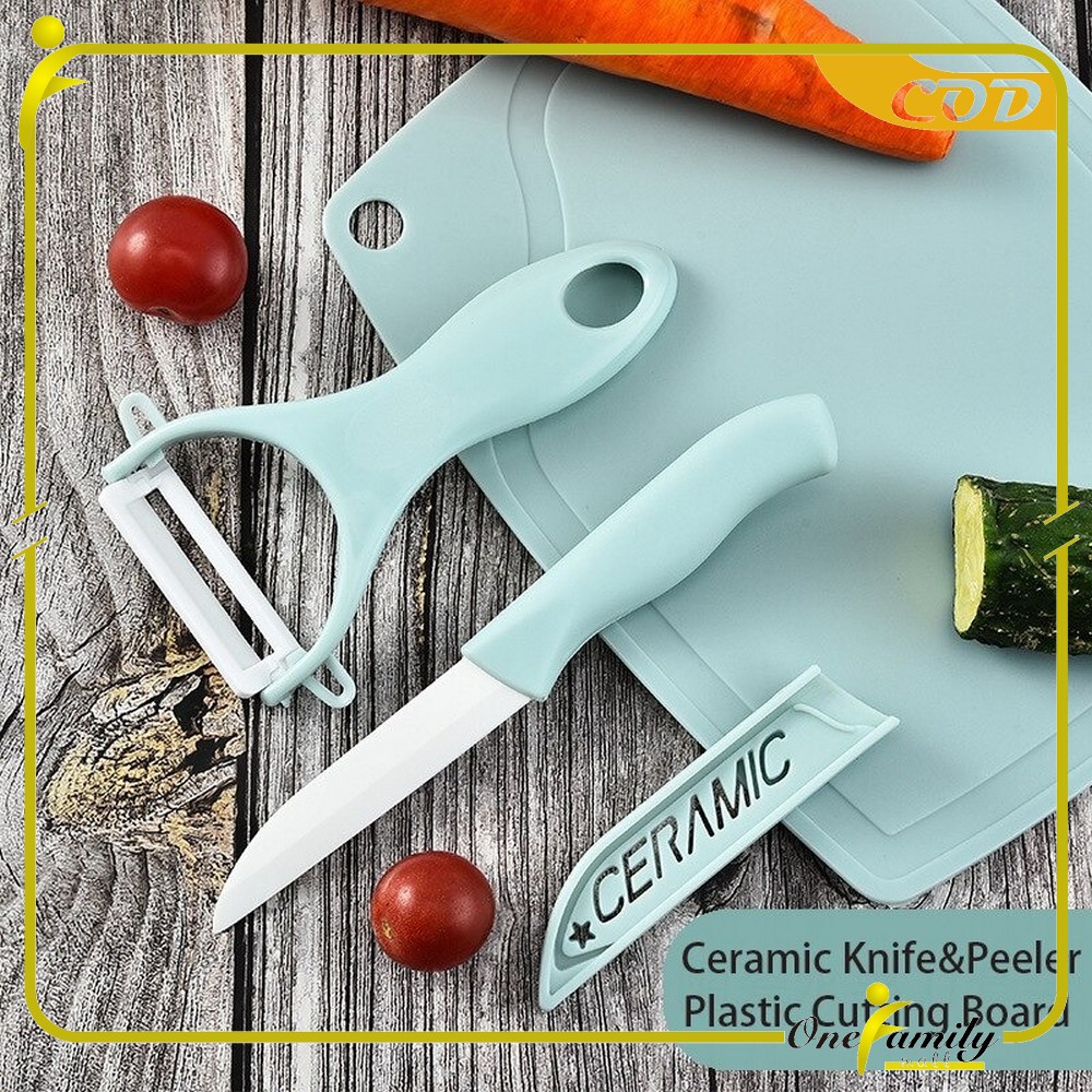 ONE-C442 Pisau Set Keramik 3 in 1 Serbaguna/ Talenan Pisau Pengupas Buah Dan Sayur Knife Peeler Fruit Chopping