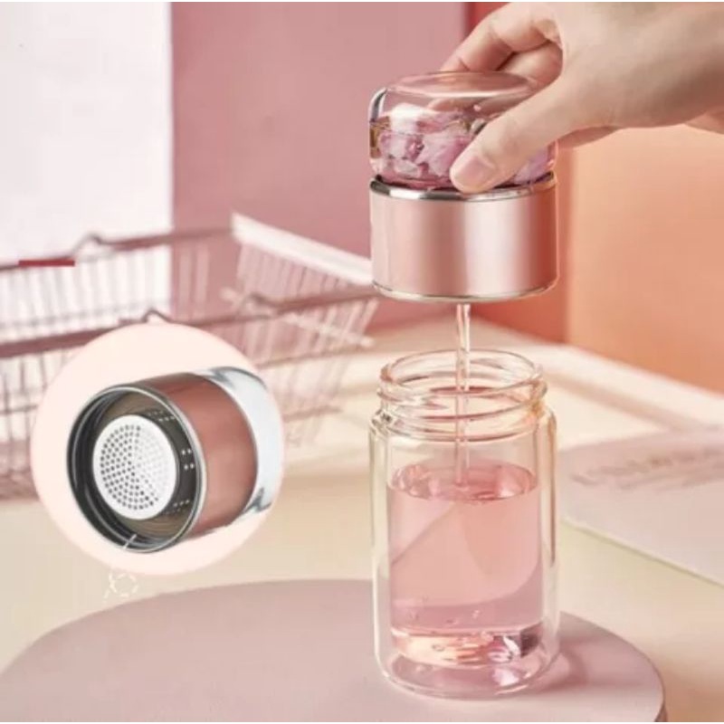 Tea Filter Drinking Bottle Double Wall 320 ML / Botol Minum Penyaring Teh