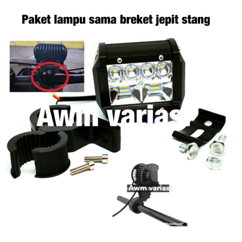 paket lampu tembak plus breket lampu pejepit stang